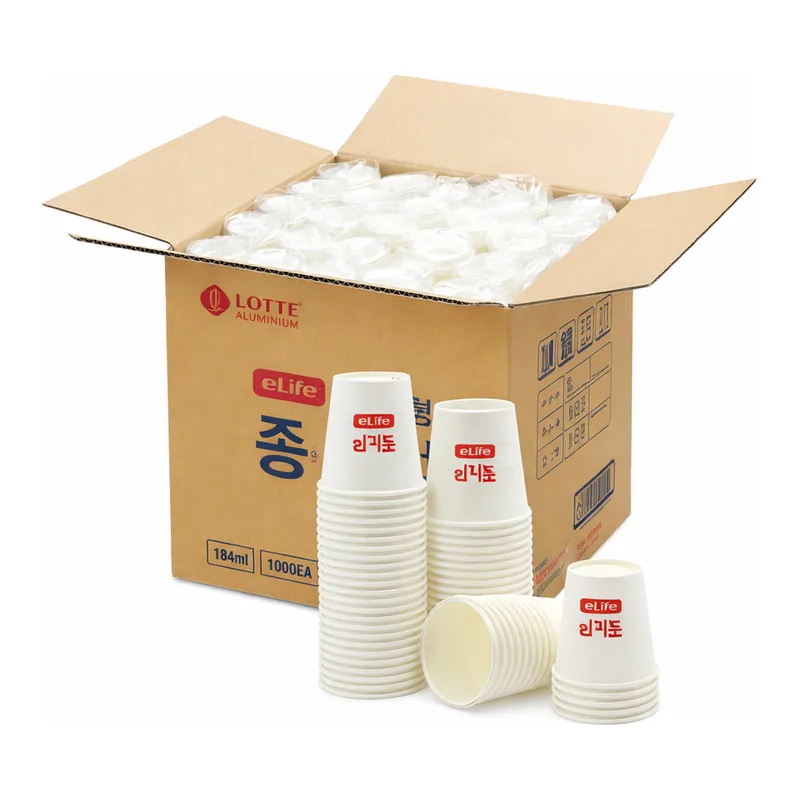 Daihan Science LOTTE e·LifeTM Paper Cup, Non-Fluorescent Pulp, Thick & Sturdy, 184㎖(6.5oz)<br>