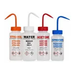Merck Azlon Multi-Lingual Safety Wash Bottles With Driplok Vapor Venting