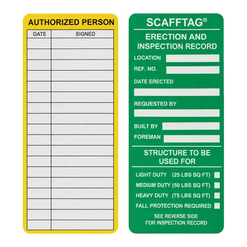 Brady SCAFFTAG Inserts: SCAFFTAG ERECTION AND INSPECTION RECORD: LOCATION: REF NO: DATE EREC…