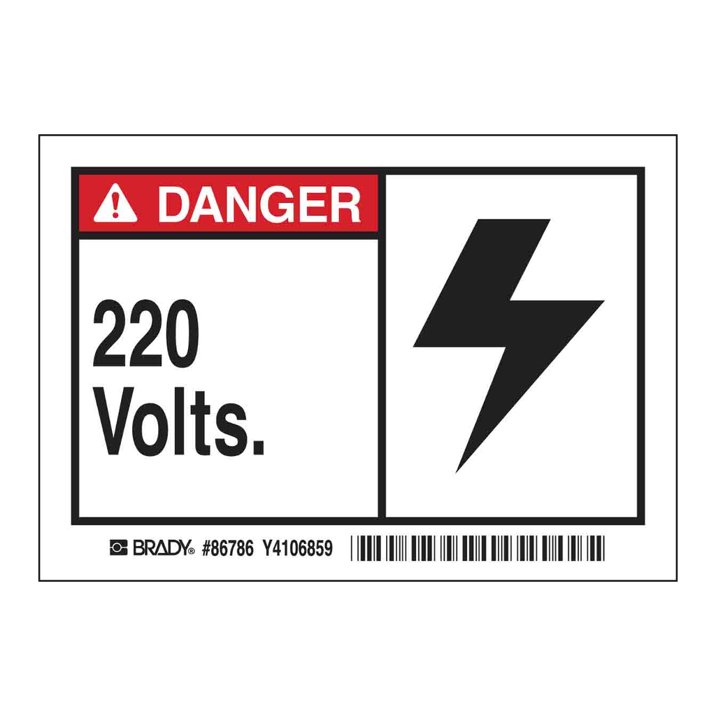 Brady DANGER 220 Volts Labels