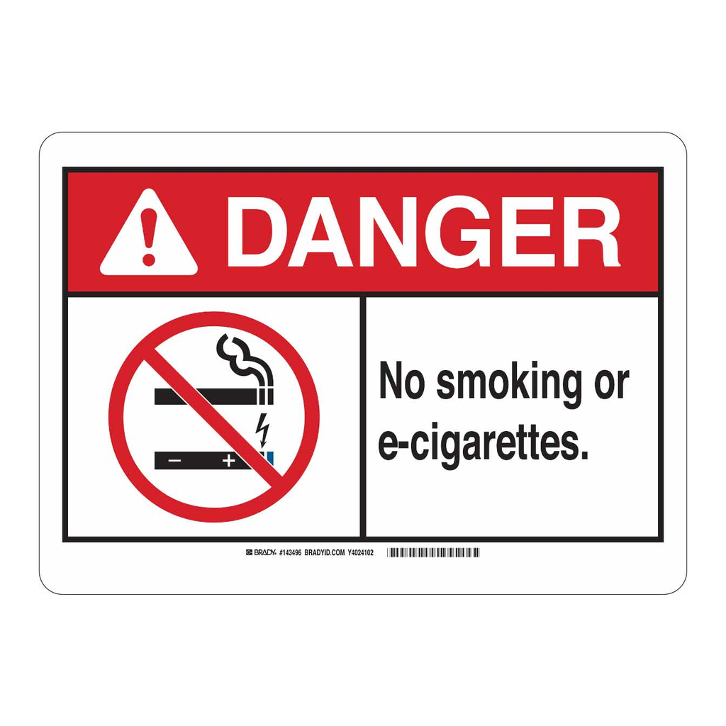 Brady DANGER No Smoking Or E-Cigarettes. Sign
