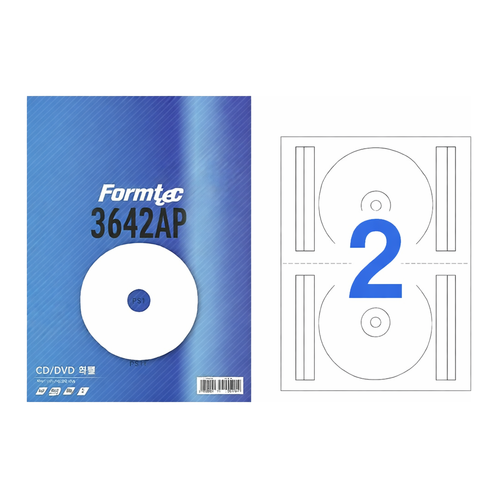OFFICENEX CD,DVD용 라벨(CD2칸/100매 IJ-3642AP/내경:17.5mm/폼텍)
