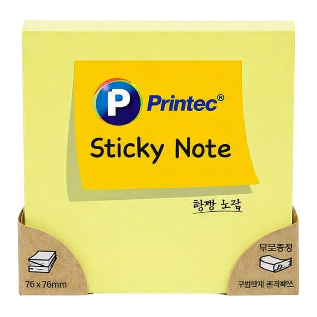 OFFICENEX 프린텍 N7676Y 스티키노트 형광노랑 76*76 100매