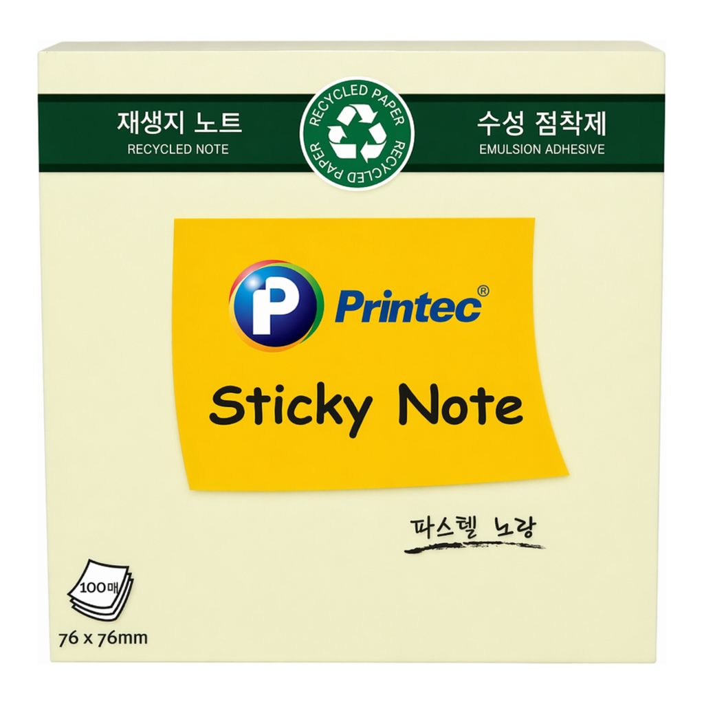 OFFICENEX 프린텍 E7676Y 스티키노트 친환경노랑 76*76 100매