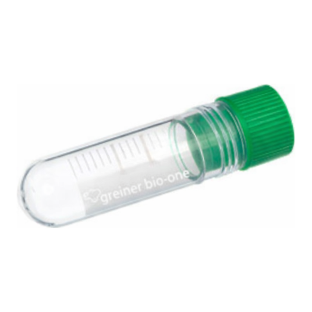 Greiner Bio One CRYO.S, 2 ML, PP, ROUND BOTTOM,INTERNAL THREAD, GREEN SCREW CAP, WRITING AREA, NATURAL, STERILE, 100 PCS./BAG