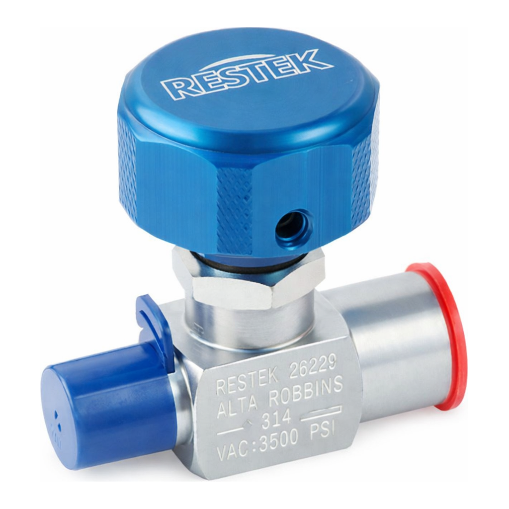 Restek Sample Cylinder Valve, 1/4in Male NPT x 1/4in Female NPT 3500psig DOT press rating, Sulfin