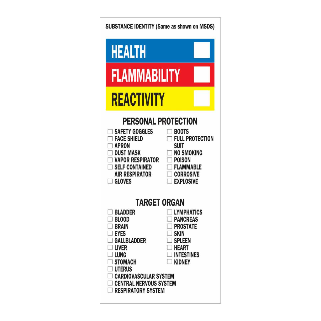 Brady HEALTH FLAMMABILITY REACTIVITY Label