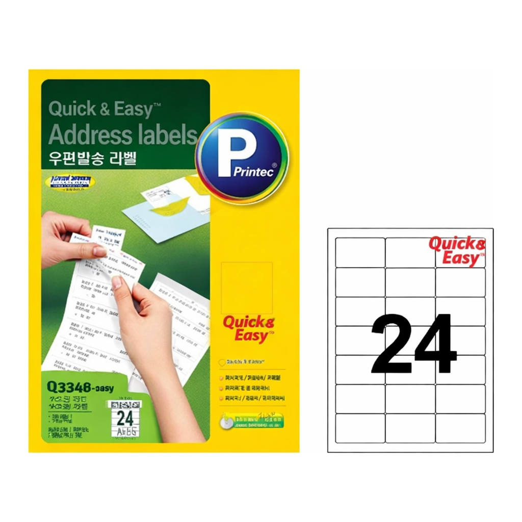 OFFICENEX 우편발송용라벨(Q3340/24칸/100매/프린텍)친환경 인증 상품