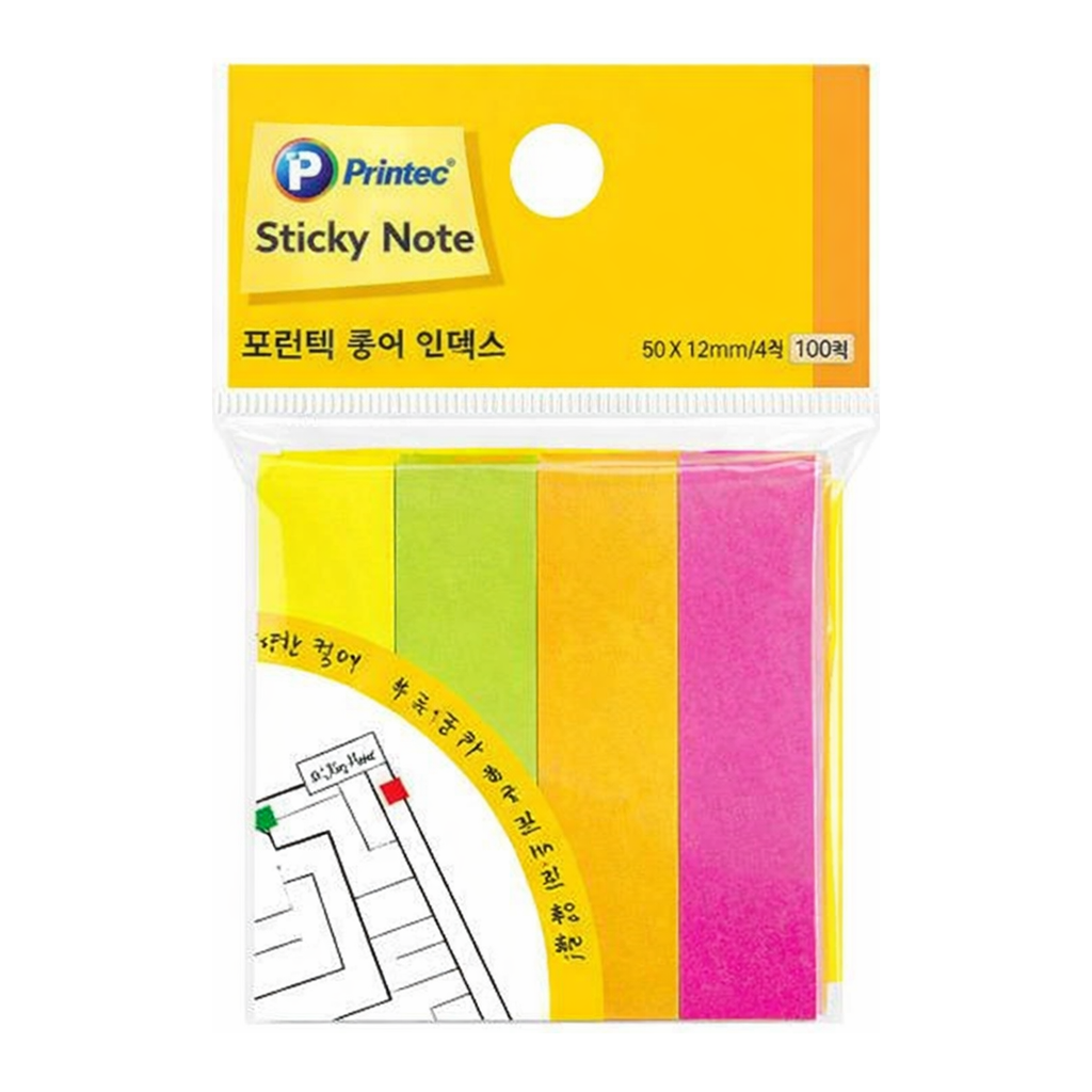 OFFICENEX 프린텍 스티키노트 종이인덱스 형광 4색 50*12 100매 PI030