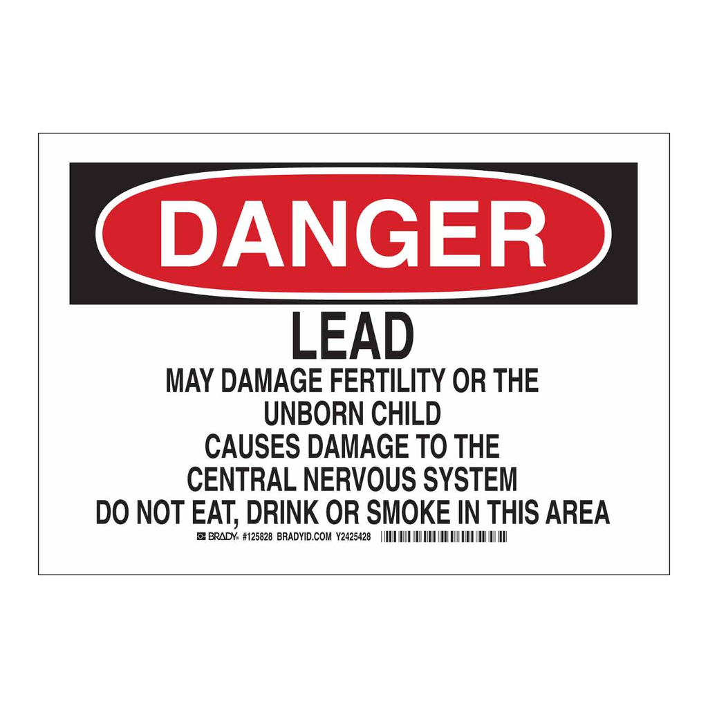 Brady DANGER Lead May Damage Fertility Or The Unborn Child Causes Damage Sign