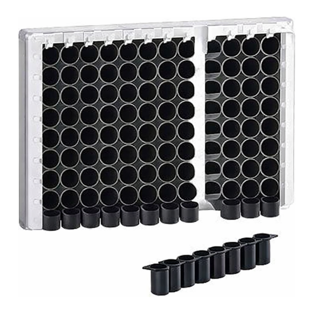 Greiner Bio One STRIP PLATE, 12xF8, PS, F-BOTTOM,BLACK, FLUOTRAC, MED. BINDING, 10 PCS./BAG