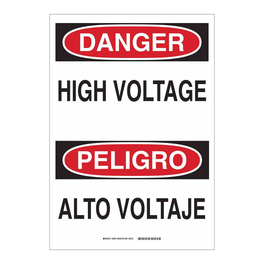 Brady Bilingual DANGER High Voltage Sign