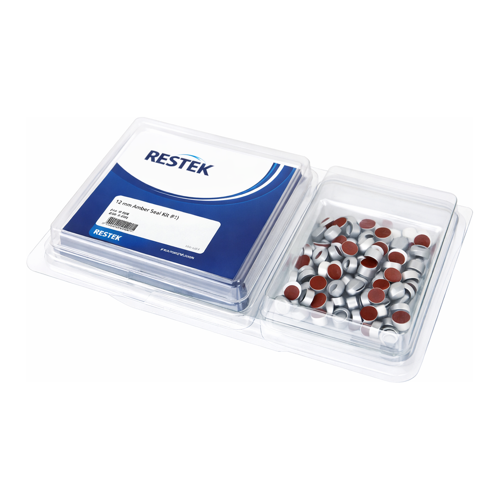 Restek Vial, Cap & Septa Kit, SilCote Deact 2mL 11mm Amber Crmp TopVial w/PTFE/Natural Rubber 100