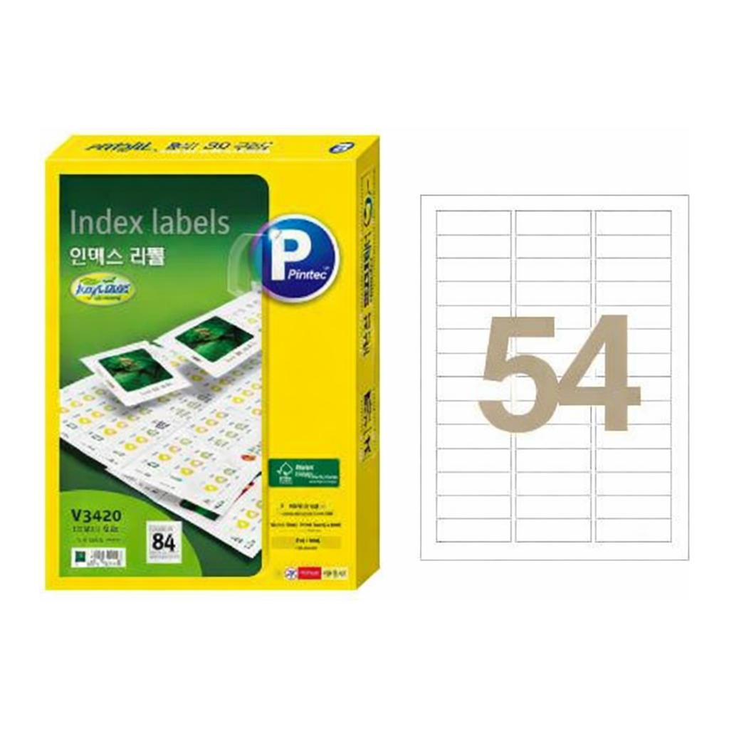 OFFICENEX 화일/인덱스용 라벨(V3540/54칸/20매/프린텍)친환경 인증 상품