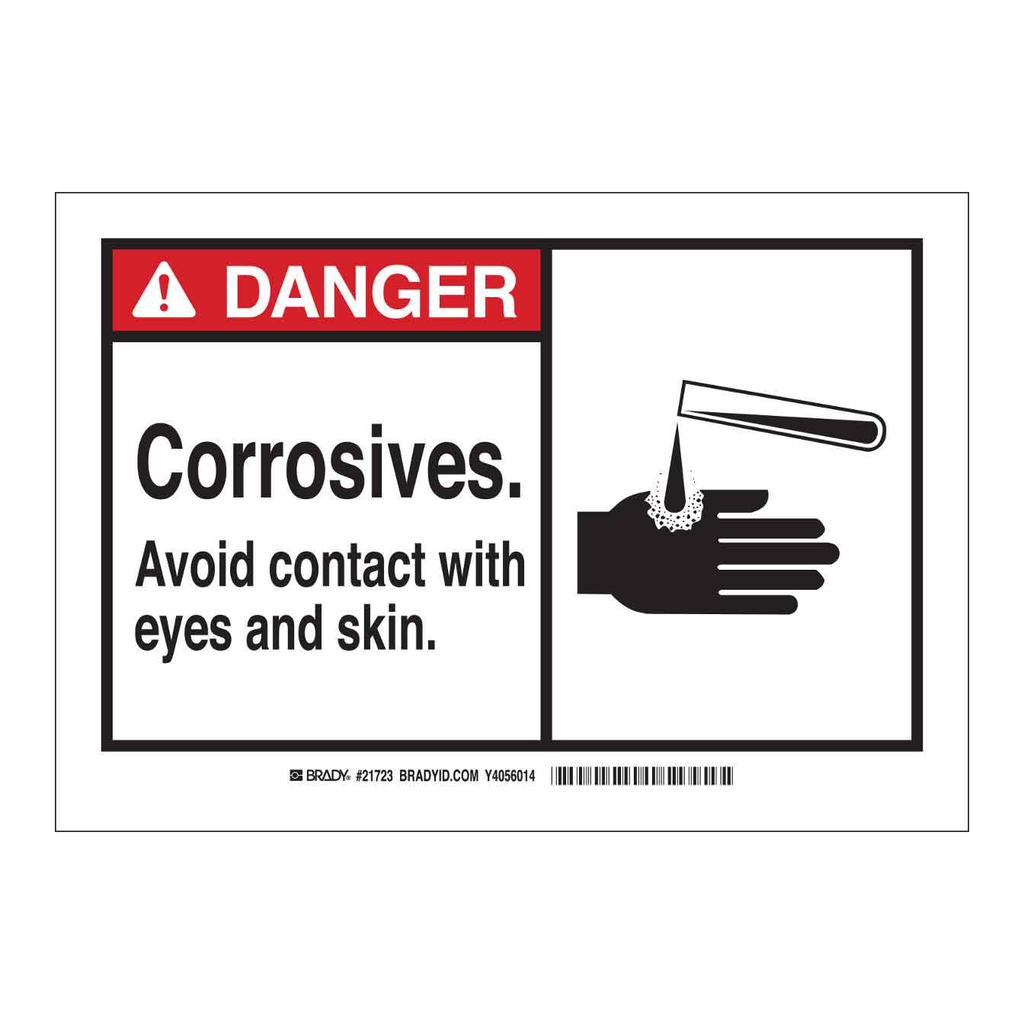 Brady Corrosives. Avoid Contact With Eyes And Skin. Sign