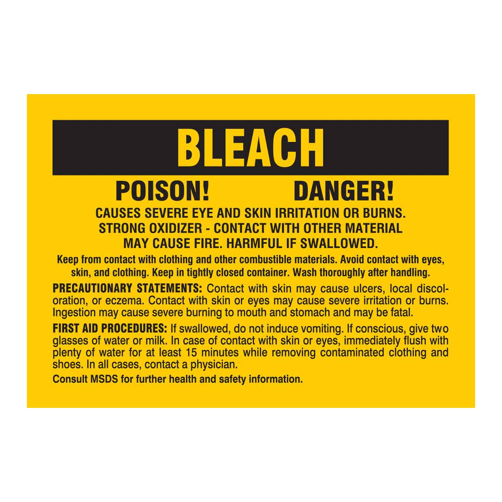 Brady Bleach Poison Danger Causes Severe Eye and Skin Irritation Or Burns Labels