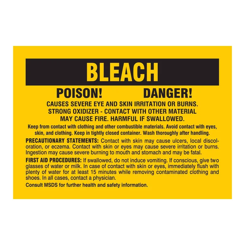 Brady Bleach Poison Danger Causes Severe Eye and Skin Irritation Or Burns Labels