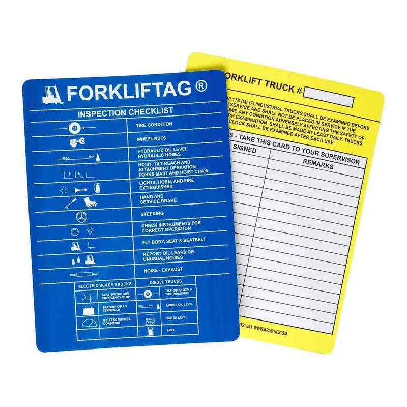 Brady ForkliftTag Inserts:Blue FORKLIFTAG: INSPECTION CHECKLIST