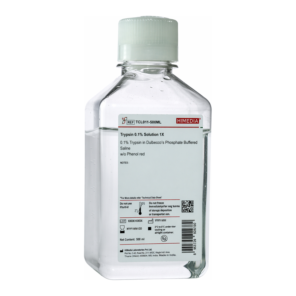 Himedia Trypsin 0.25% Solution 1X 0.25% Trypsin in Dulbecco`s Phosphate Buffered Saline w/o Phenol red