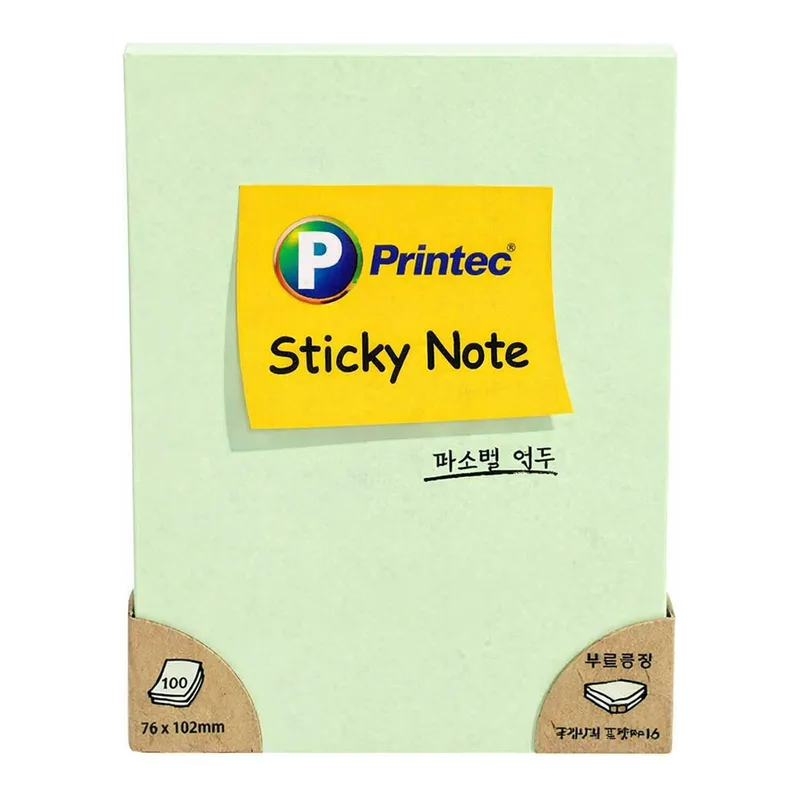 OFFICENEX 프린텍 76102G 스티키노트 파스텔연두 76*102 100매