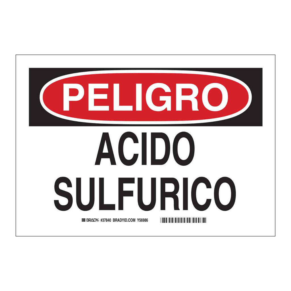 Brady PELIGRO Acido Sulfurico sign