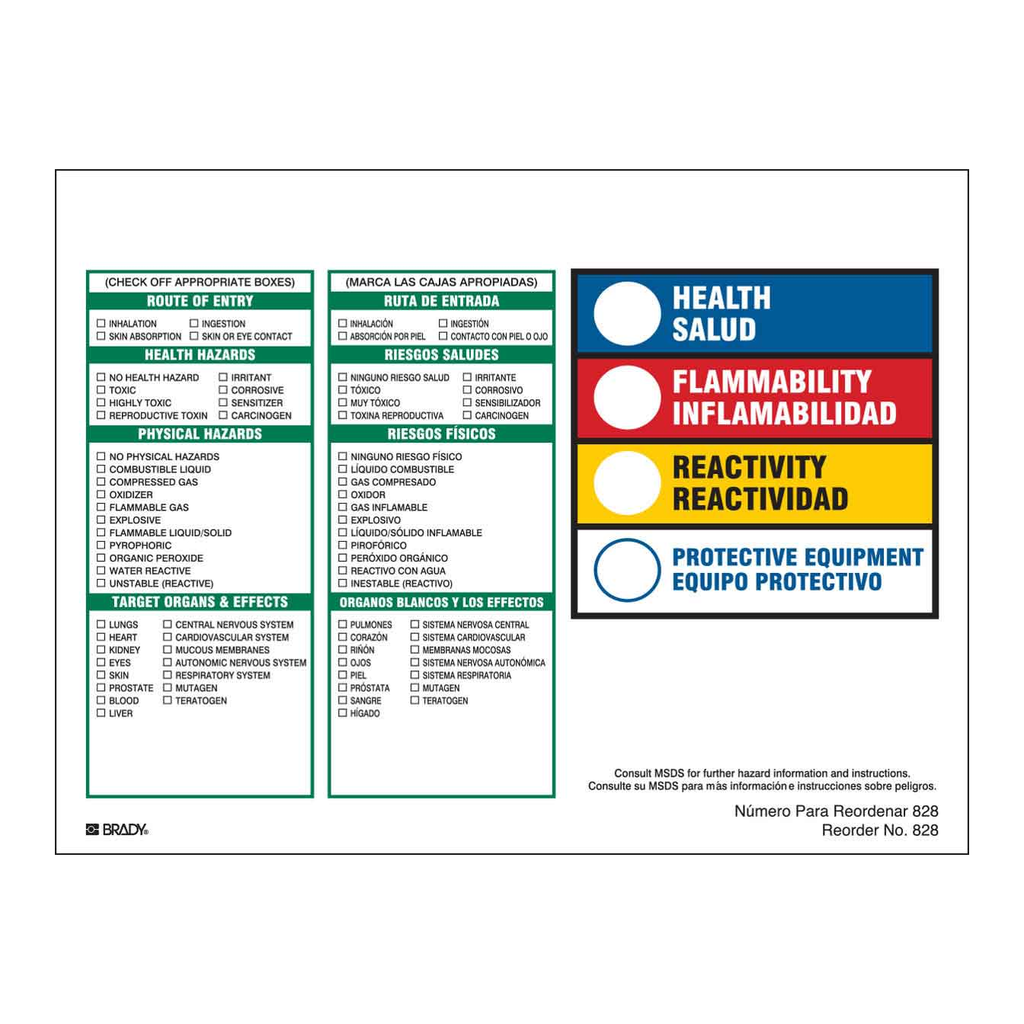 Brady Bilingual Hazard Check and HMIG Labels