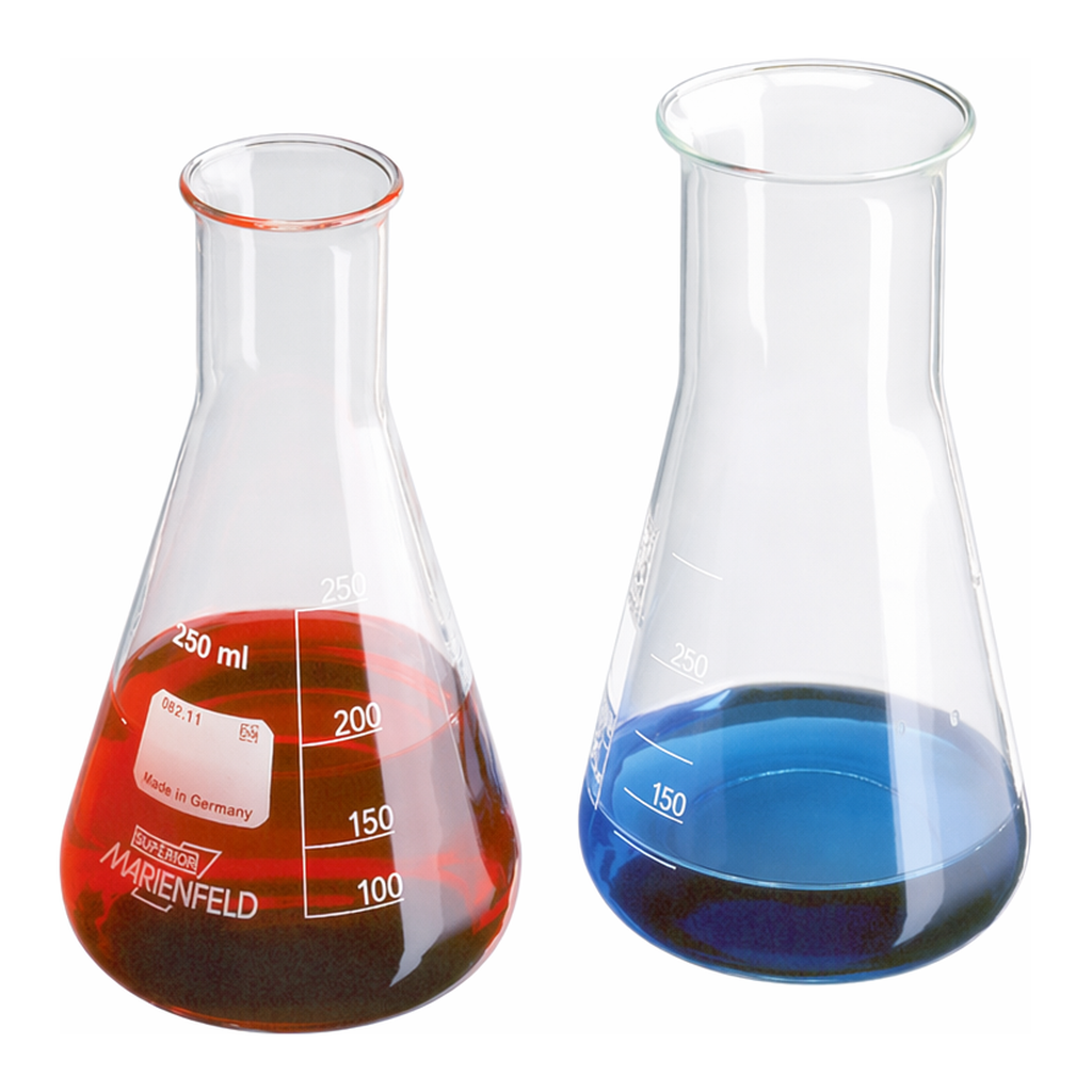 Erlenmeyer flasks, glass
