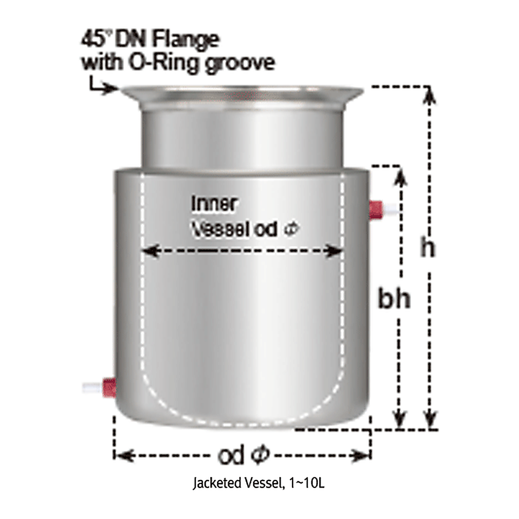 Daihan Science 1~10Lit Stainless-steel Jacketed Vacuum Reaction Vessel, 45°DN-Flange with Groov