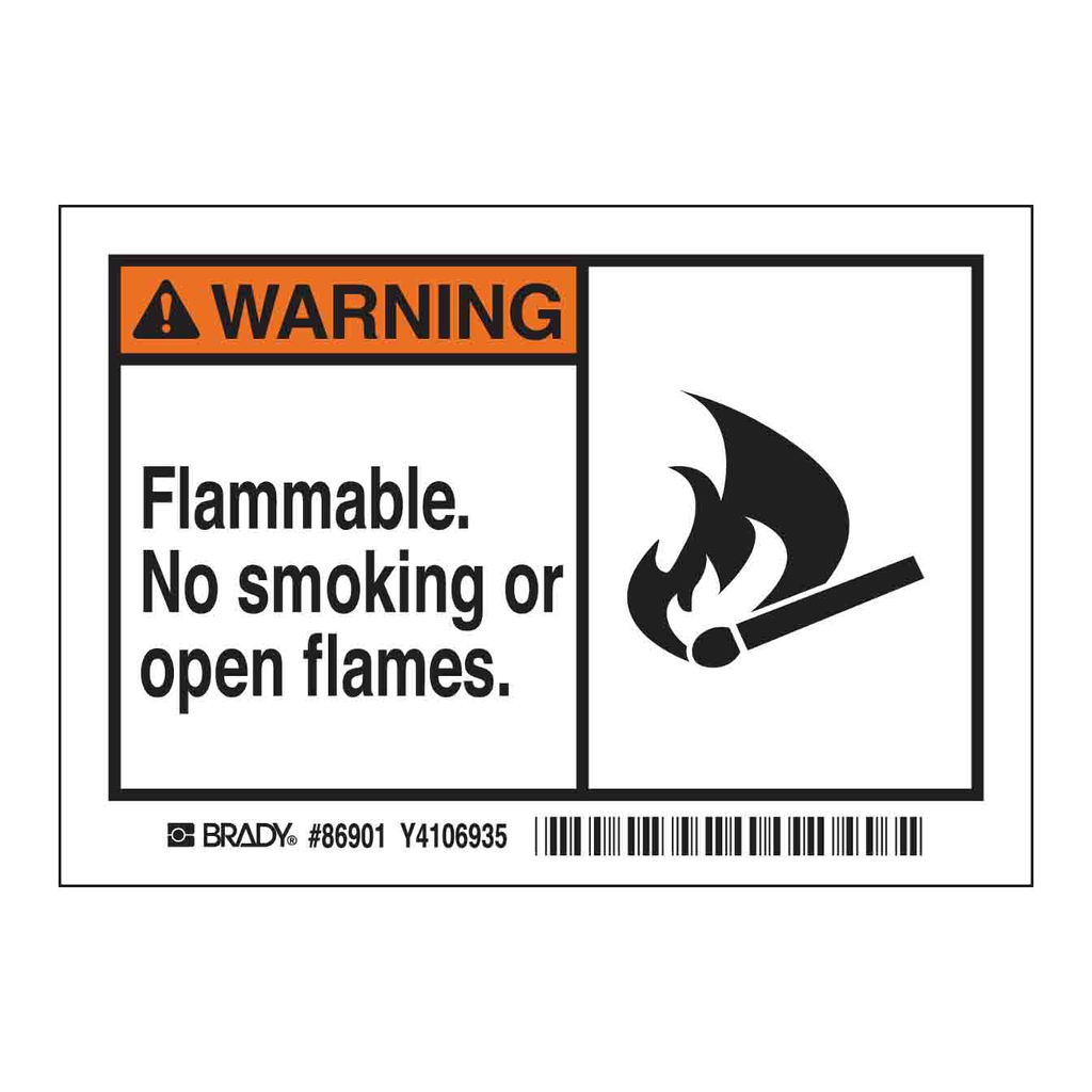 Brady WARNING Flammable. No smoking or open flames. Labels
