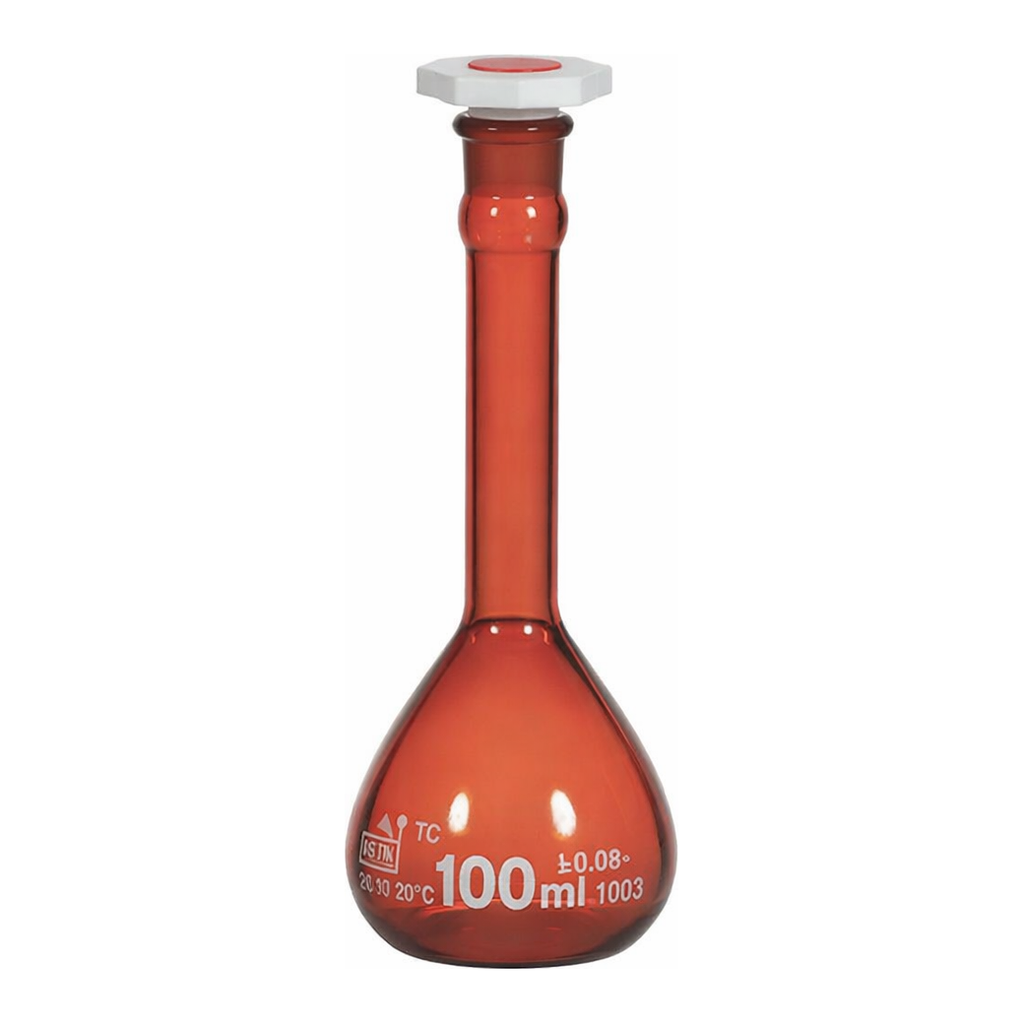 ASTM Amber Volumetic Flask ASTM 갈색 메스 용량 플라스크, Class A + Batch 보증서