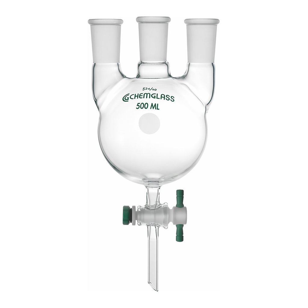 3-Neck Heavy-wall Round Bottom Flask with PTFE Stopcock 3구 헤비월 환저 플라스크, PTFE 콕크