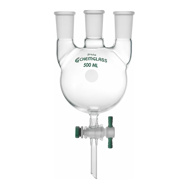 3-Neck Heavy-wall Round Bottom Flask with PTFE Stopcock 3구 헤비월 환저 플라스크, PTFE 콕크