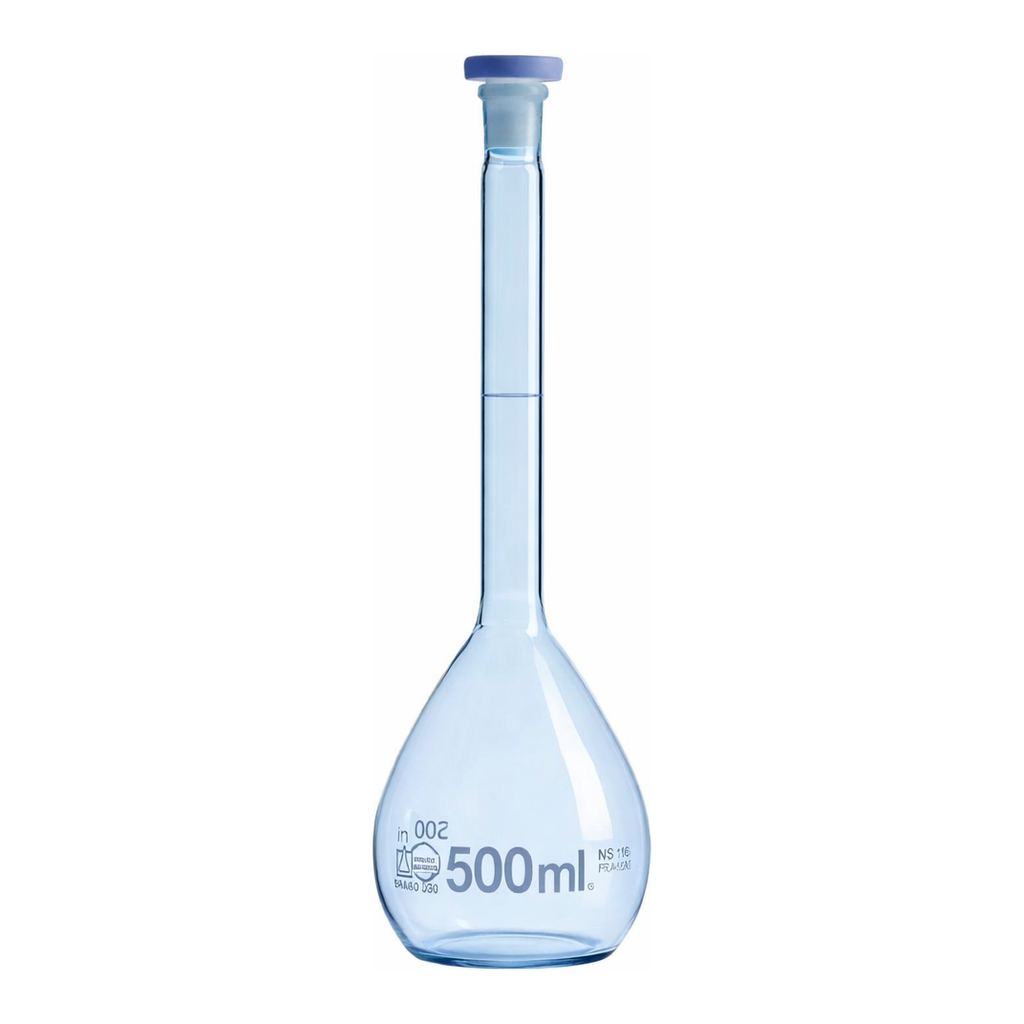 Safety Coated Volumetric Flask, Class A, BLAUBRAND 안전 코팅 메스 용량 플라스크, Batch 보증서 포함