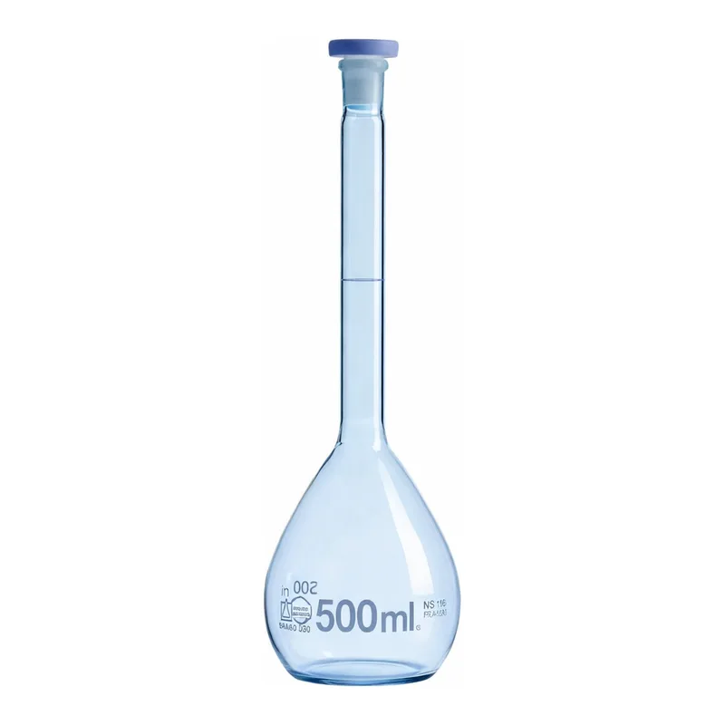 Safety Coated Volumetric Flask, Class A, BLAUBRAND 안전 코팅 메스 용량 플라스크, Batch 보증서 포함