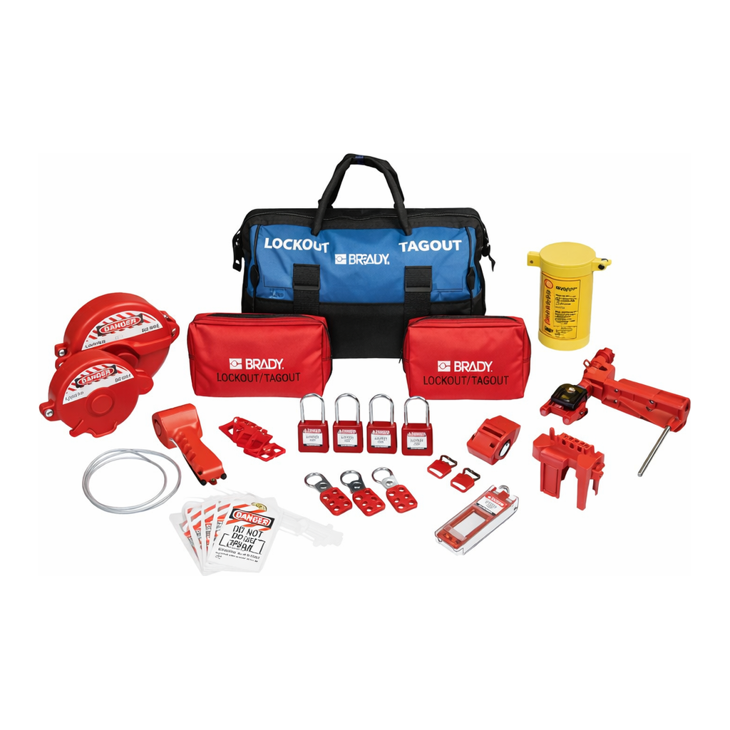 Brady Electrical and Valve Lockout Tagout Kit with Nylon Safety Lockout Padlocks in Duffel Bag
