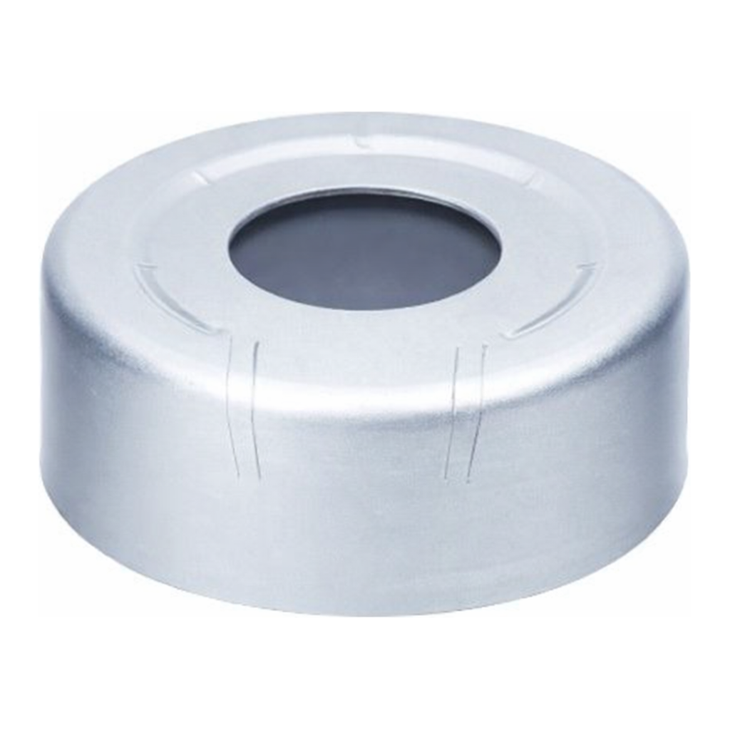 Restek Aluminum Seal w/Septa, 20mm Press Rel.Silvr w/PTFE Gray Butyl 100Pack