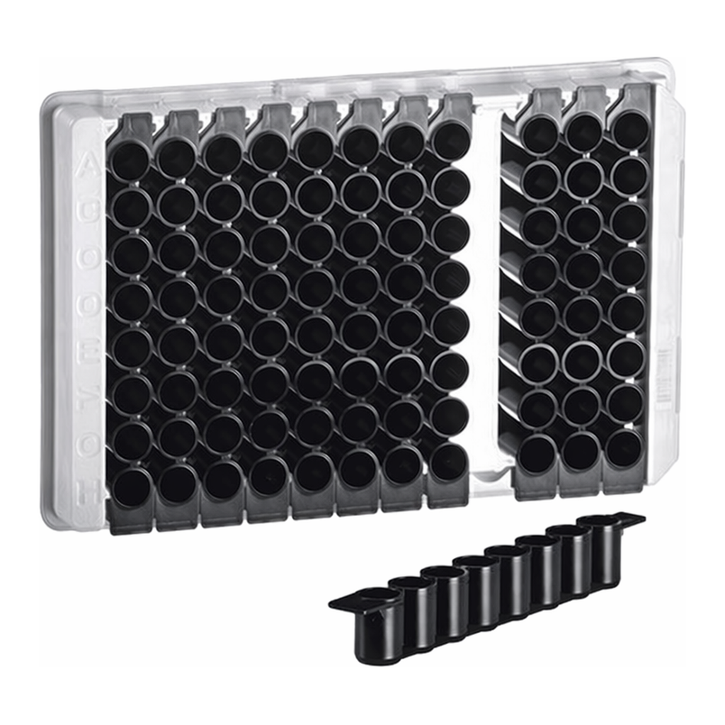 Greiner Bio One STRIP PLATE, 12xF8, PS, F-BOTTOM,BLACK, FLUOTRAC, HIGH BINDING, 10 PCS./BAG