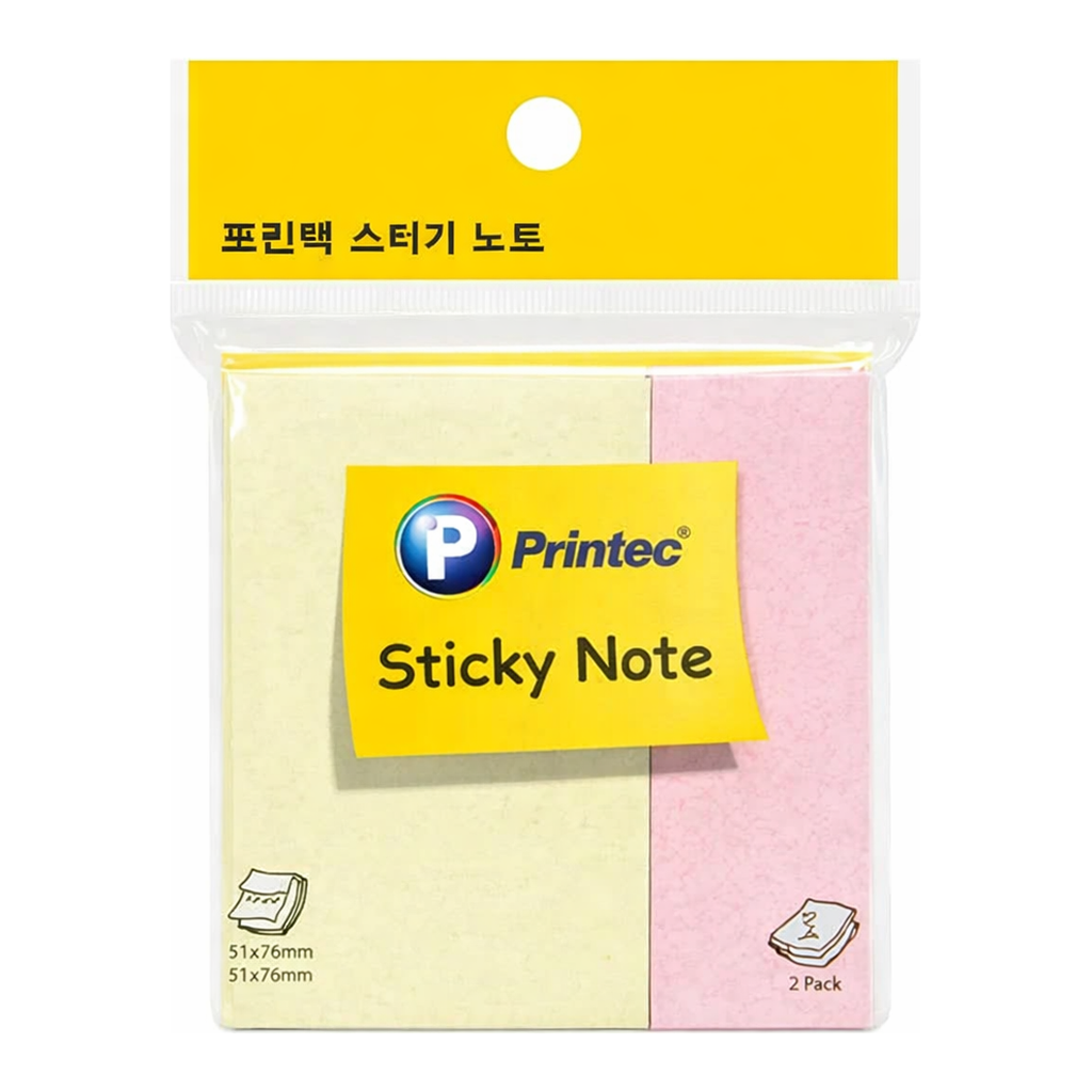 OFFICENEX 프린텍 A060 스티키노트 파스텔2색(노랑, 핑크) 51*76, 25*76 100매