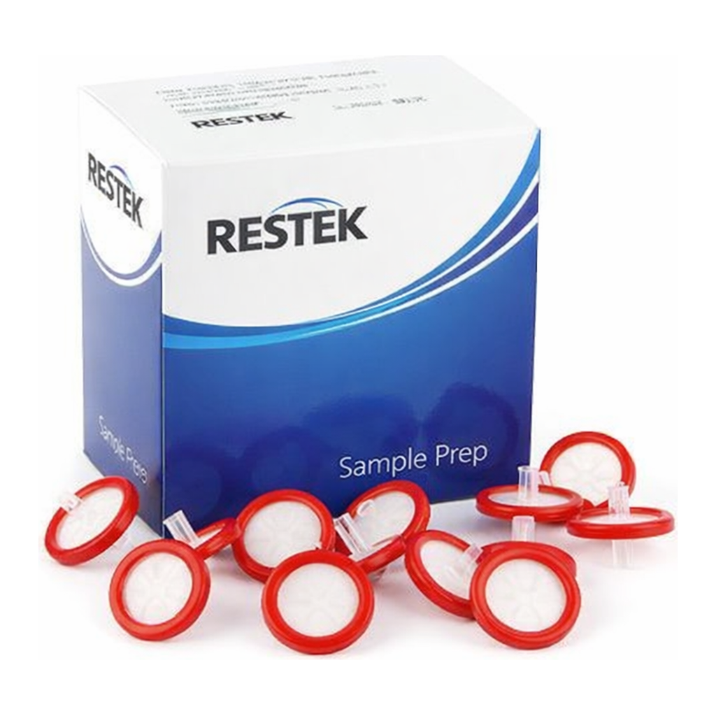 Restek Syringe Filter, 30mm, 0.45um Cellulose Red Luer Lock, 100-pk