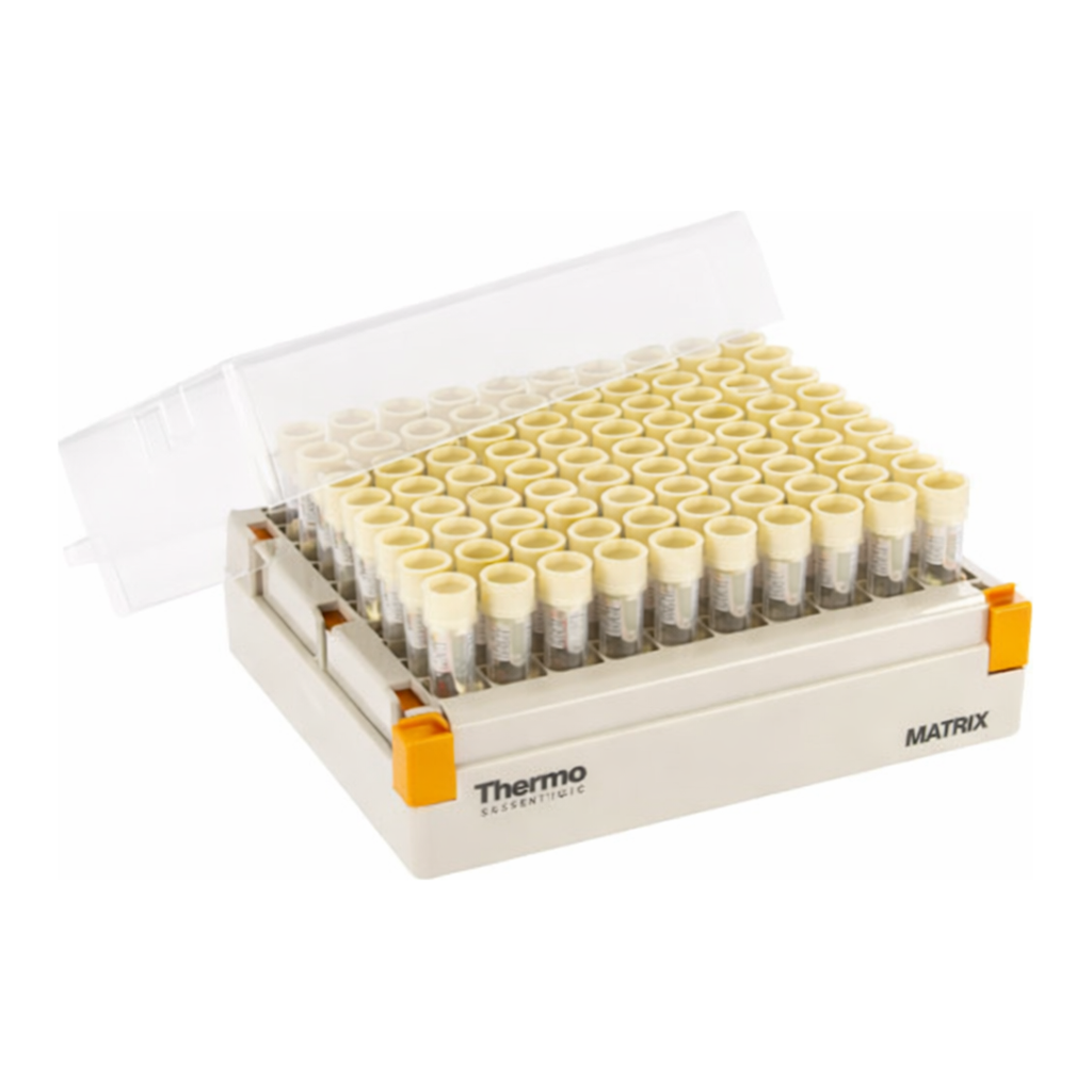 Thermo Fisher Scientific Matrix 2D Barcoded Clear Polypropylene Open-Top Storage Tubes with Installed DuraSeal Septum Seal, 0.75mL