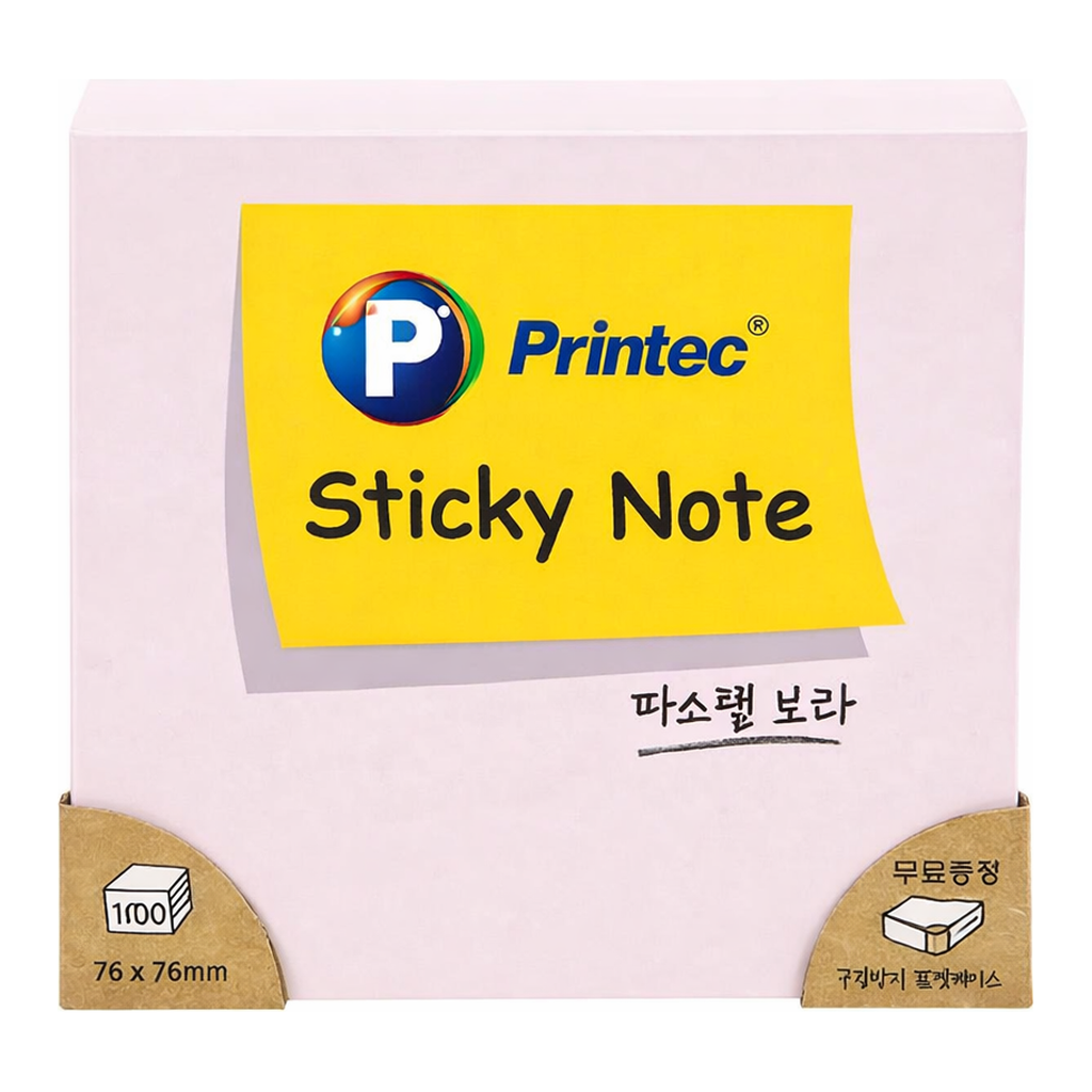 OFFICENEX 프린텍 7676V 스티키노트 파스텔보라 76*76 100매
