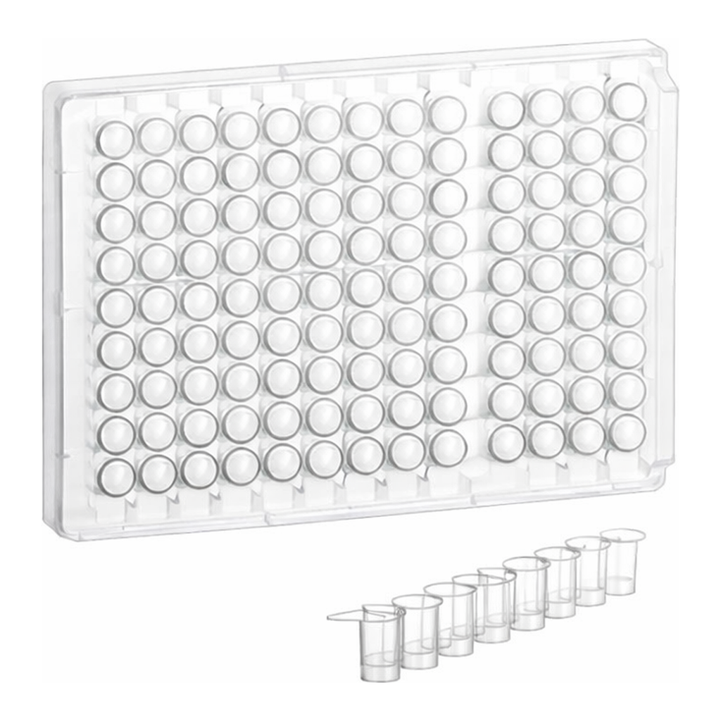 Greiner Bio One SINGLE-BREAK STRIP PLATE, 12XC8 WELL, PS,C-BOTTOM, CLEAR, MICROLON, HIGH BINDING, GREEN COLOUR CODING ON WELL RIM, 10 PCS./BAG