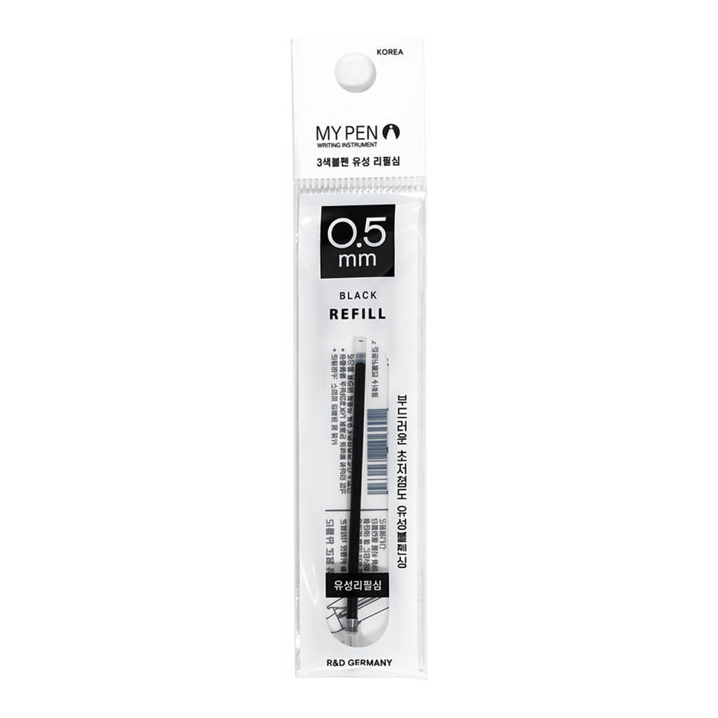 OFFICENEX 마이펜 세이프티클립 3색 볼펜 리필심 0.5mm 검정