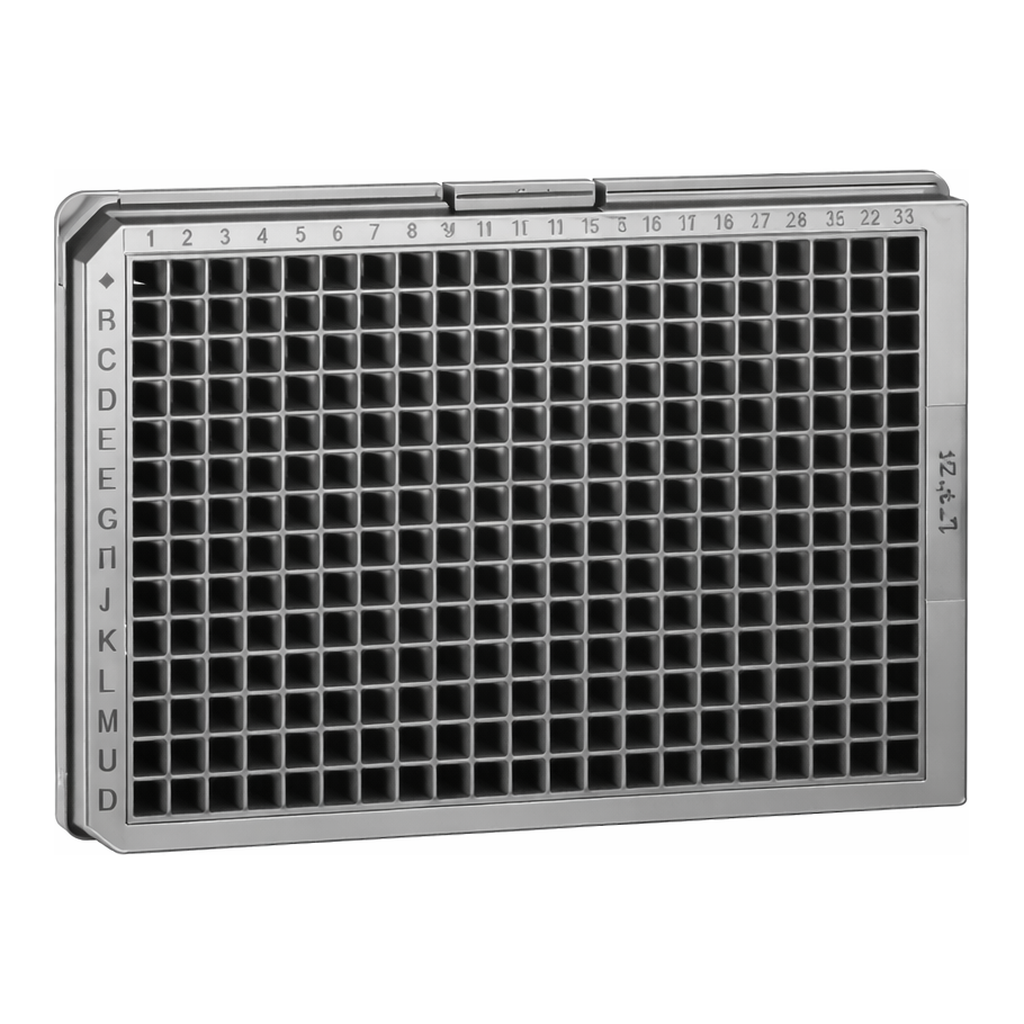 Greiner Bio One CELL CULTURE MICROPLATE, 384 WELL, PS,F-BOTTOM, BLACK, LID, TC, STERILE, 8 PCS./BAG