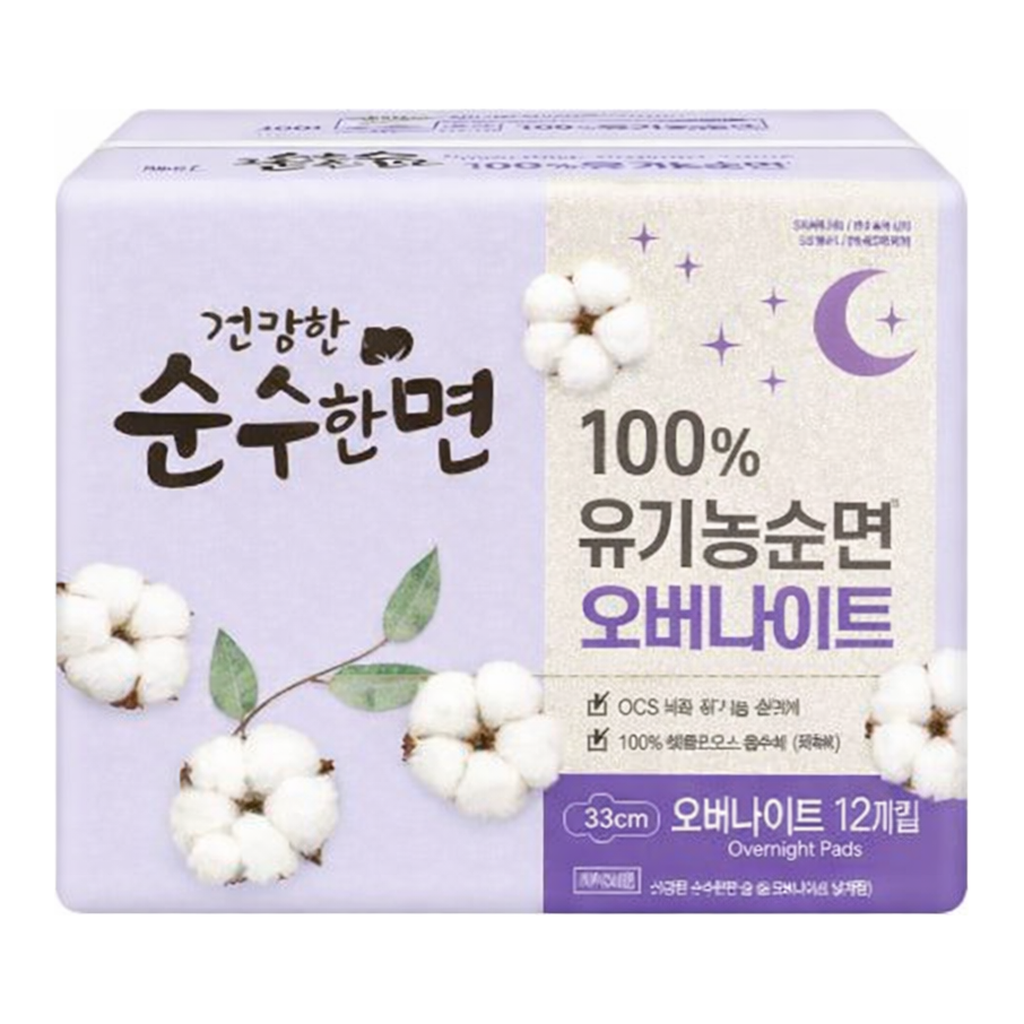 OFFICENEX 깨끗한나라 더건강한 순수한면 유기농 오버나이트 생리대(12p)