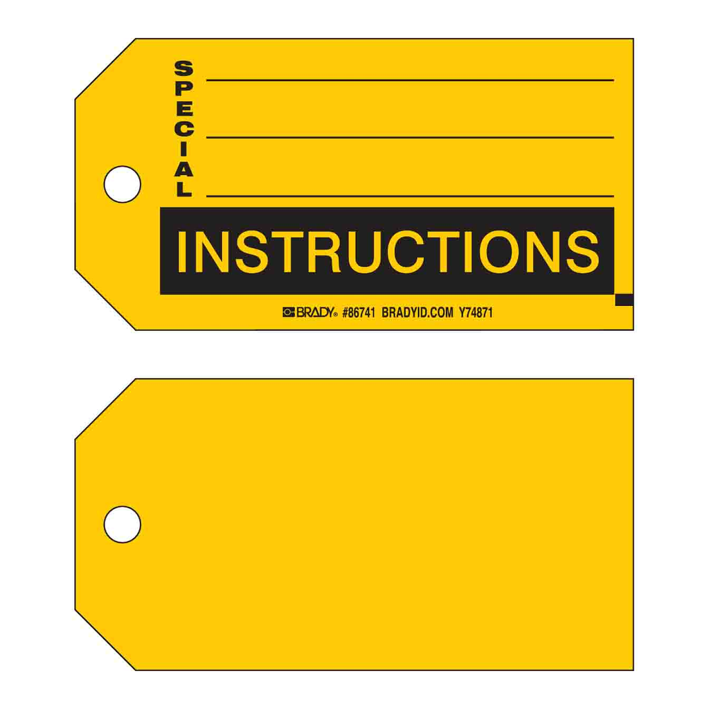 Brady SPECIAL INSTRUCTIONS Production Tag