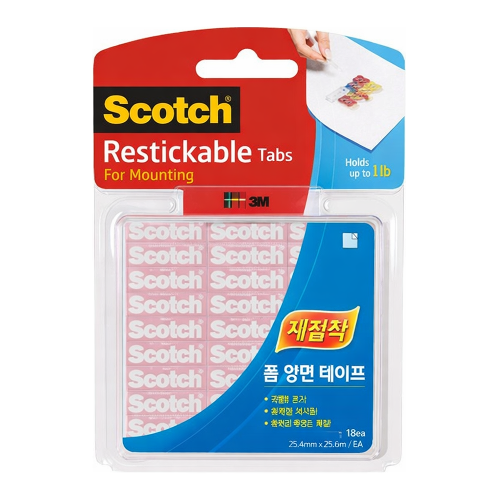 OFFICENEX 3M 스카치 재접착 폼양면테이프 R100(25.4x25.4mm, 18개입)