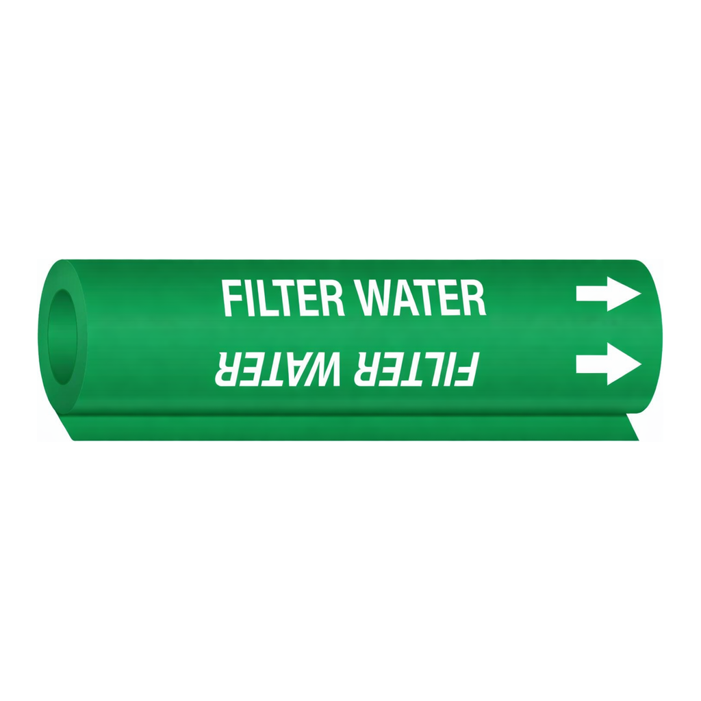 Brady Filter Water High Performance Pipe Marker - 0.375" - 0.5", White on Green