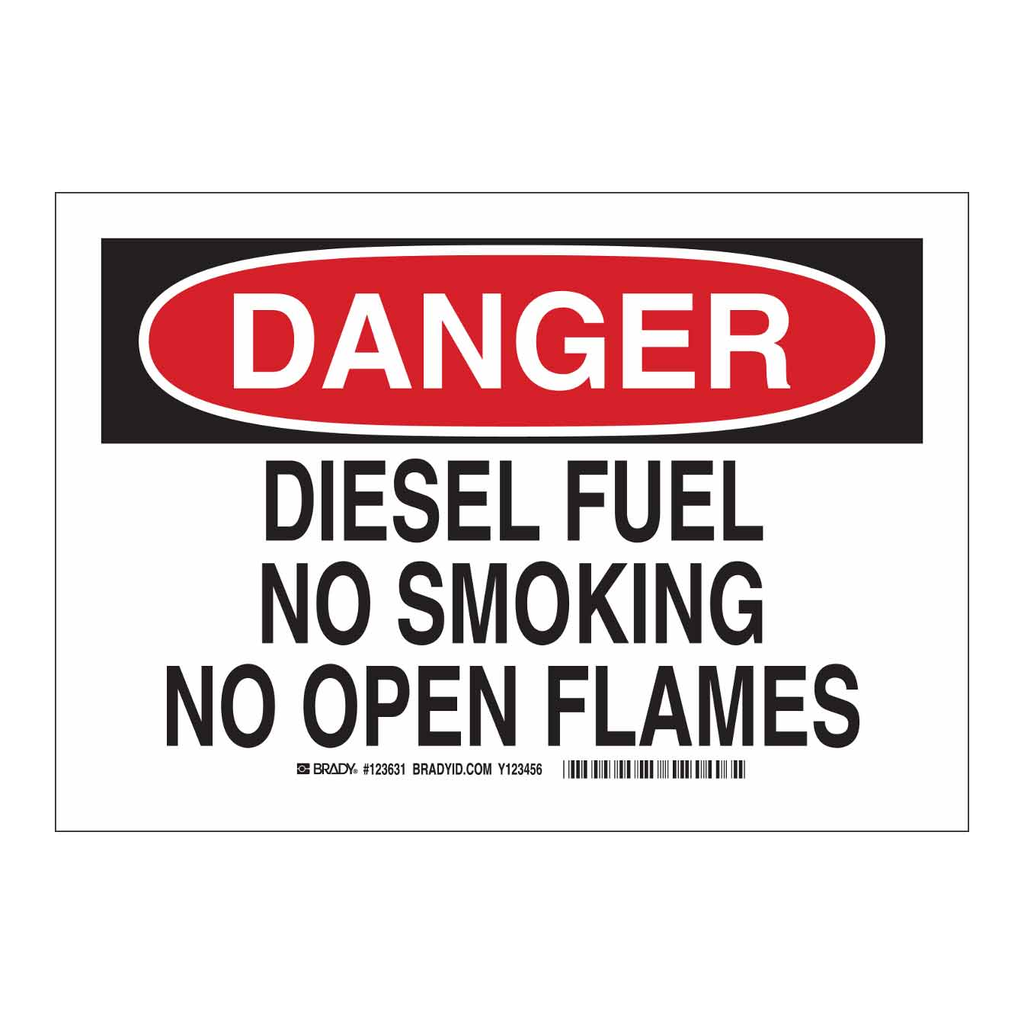 Brady DANGER Diesel Fuel No Smoking No Open Flames Sign