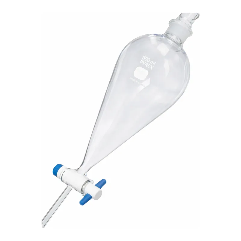 Merck Pyrex(R) Squibb separatory funnel, Pyrex jointed stopper, PTFE stopcock